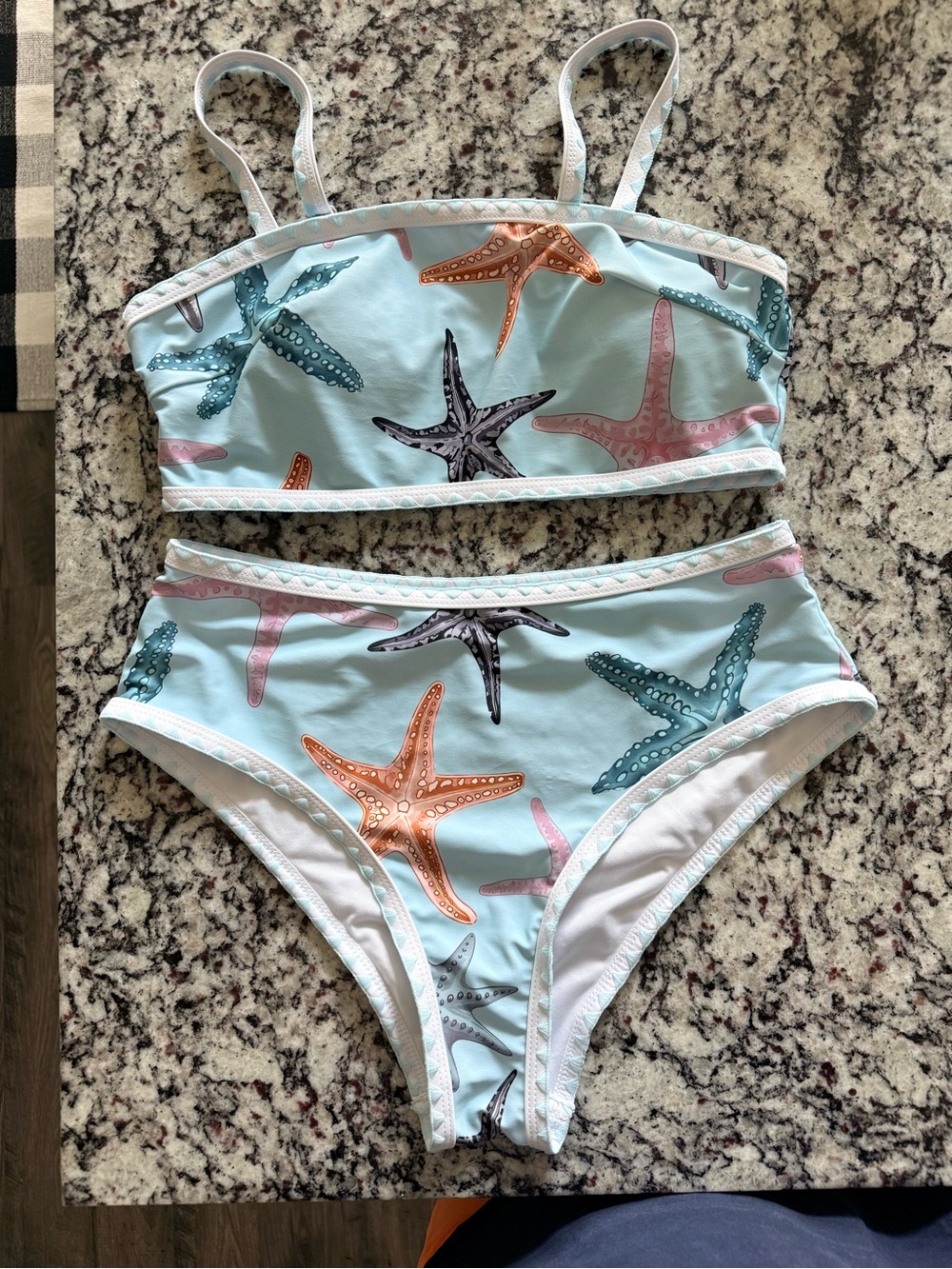 Light Blue Starfish Print womans Two-Piece Swim Set
